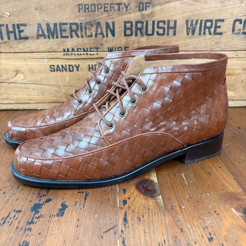 Orvis Woven Leather Chukka Boots Womens 8B Brown‎ Lace Up Ankle Booties Brazil